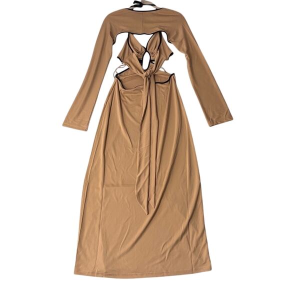 Finders Keepers Eloise Cutout Midi Dress Tan Black Trim Size M NWT - Picture 5 of 9
